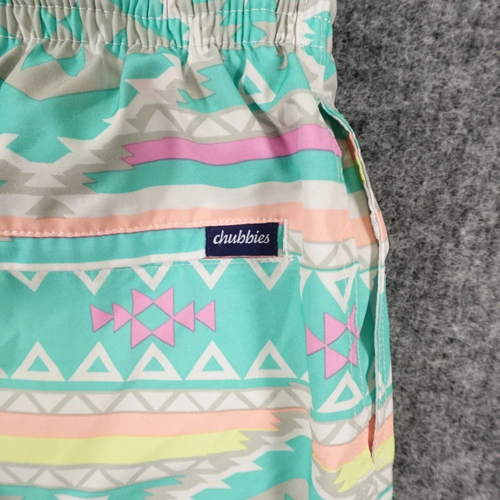 Chubbies The En Fuegos Swim Trunks Mens Small Green Orange Aztec Print Mesh Pool